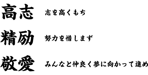 高志 志を高くもち　精励 努力を惜しまず　敬愛 みんなと仲良く夢に向かって進め